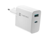Natec Ładowarka sieciowa Ribera GAN 1X USB-A + 1X USB-C 45W Biała Natec