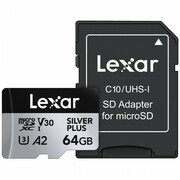 Lexar Karta pamięci microSD 64GB C10 A2 U3 V30 205/100MB/s Silver Plus Lexar
