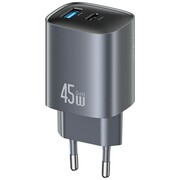 USAMS Ładowarka sieciowa T66 45W CC290 GaN Fast charge 1xUSB-A 1xUSB-C srebrny USAMS