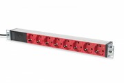 Digitus Listwa zasilająca PDU 19 cali Rack, 8x czerwone gniazdo schuko, 2.0m, 1x wtyk C14, 10A Aluminiowa Digitus