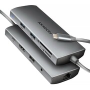AXAGON HMC-8HLSA Wieloportowy hub USB 9in1, 5Gbps, 3x USB-A + HDMI 4K/30Hz, SD/microSD, GLAN, Audio, PD 100W, 20cm USB-C kabel AXAGON
