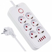 Maclean Listwa zasilająca MCE391 W 6 gniazd 4xUSB-A 1xUSB-C 110-240V AC 50/60Hz, 2.1A max 2500W, biała Maclean