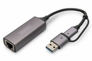 Digitus Karta sieciowa przewodowa USB 3.1 Typ C + USB A do 1x RJ45 2.5 Gigabit Ethernet 10/100/1000/2500Mbps Digitus