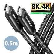 AXAGON BUCM4X-CM05AB Kabel USB-C - USB-C, USB4 Gen 3x2 0.5m, PD 240W, 8K HD, ALU, oplot Czarny AXAGON