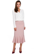 Elegancka długa spódnica ołówkowa z falbaną na dole różowa K025 makover
