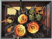 Obraz z ręcznie wykonanymi różami ze skóry - prezent na urodziny, jubileusz, emeryturę ART DECO