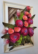 Obraz z bukietem kwiatów 3D w biało-złotej drewnianej ramie NA PREZENT ART DECO