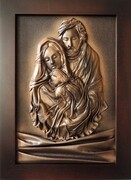 Obraz z Świętą Rodziną w kolorystyce brąz - bronzo - skóra naturalna - SR5-19 ART DECO