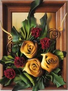 Róże & czerwone godziki - obraz ze skóry - prezent dla kobiety, mamy, babci... ART DECO