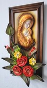 Obraz na prezent - MATKA BOŻA - czerwone róże ze skóry - RĘKODZIEŁO ART DECO