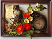 Prezent dla nauczycielki - wychowawczyni na koniec roku, dzień nauczyciela - Obraz z zegarem i płaskorzeźbą Sowy ART DECO