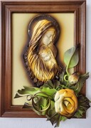 Obraz z płaskorzeźbą Matki Bożej i różą - k3s-3 ART DECO