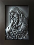 Srebrny obraz z Matką Bożą w czarnej drewnianej ramie - S5-12 ART DECO