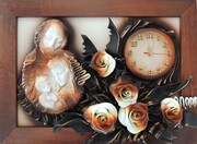 Święta Rodzina obraz z bukietem róż + zegar PREZENT ślub JUBILEUSZ podziekowanie - K5SRZ-4 ART DECO