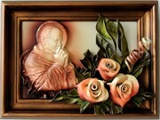 OBRAZ Z PAPIEŻEM JANEM PAWŁEM I RÓŻAMI ZE SKÓRY - PS2K-2 ART DECO