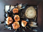 RÓŻE ZE SKÓRY, OBRAZ I ZEGAR 2 W 1. RĘKODZIEŁO. K5Z-5 ART DECO