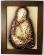 Piękny obraz ŚWIĘTEJ RODZINY ze skóry w ramie z litego drewna - SR6-6 ART DECO