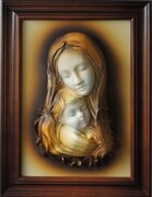 Obraz Matka Boska ze skóry w drewnianej ramie koloru złoty dąb - s3-1 ART DECO