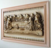 Duży obraz OSTATNIA WIECZERZA w drewnianej ramie koloru beżowego NA JUBILEUSZ - S8-13 ART DECO