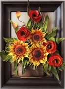 Słoneczni i maki - obraz skórzany ręcznie wykonany 55x40cm k5-3 ART DECO