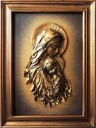 Piękny obraz z Matką Bożą w złotej oprawie - s3-5 ART DECO