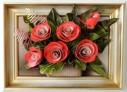 Obraz z różowymi różami w biało-złotej ramie - Prezent dla Kobiety z okazji urodzin ... ART DECO