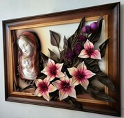 Obraz z płaskorzeźbą Matki Bożej Maryji - oryginalny prezent ślubny ART DECO