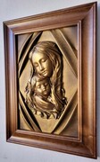 Obraz z Matką Bożą, Maryją ze skóry na prezent Ślubny - Chrzciny ART DECO