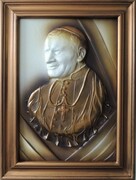 Obraz ze skóry z płaskorzeźbą Papieża Świętego Jana Pawła II - PS3-3 ART DECO