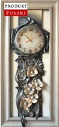 Duży zegar ścienny w drewnianej frezowanej ramie z kwiatami ze skóry - RZ8-2 ART DECO