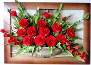 Obraz ze skóry w ramie z litego drewna - CZERWONE RÓŻE prezent na jubileusz ART DECO