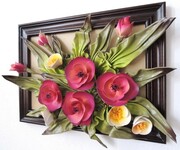 Obraz z kwiatami w drewnianej ramie - rękodzieło na urodziny - jubileusz ART DECO