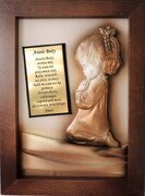 DZIEWCZYNKA MODLĄCA SIĘ DO ANIOŁA STRÓŻA Z MODLITWĄ. RĘKODZIEŁO, GRAWER. PROSTA FORMA, RAMA DREWNIANA. A2-D5 ART DECO