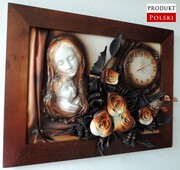 Obraz Matki Boskiej z różami + zegar PREZENT ślub JUBILEUSZ podziekowanie - K6SZ-5 ART DECO