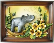 Obraz ze skóry ze słoniem i kwiatami - s ART DECO