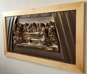 Duży obraz ze skóry OSTATNIA WIECZERZA w ramie z litego drewna ART DECO