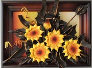 Obraz ze słonecznikami ze skóry na jubileusz - urodziny czy też emeryturę... ART DECO