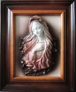 Obraz z Maryją - rękodzieło ze skóry - w drewnianej ramie - S1-2 ART DECO