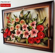 BUKIET PIĘKNYCH KWIATÓW W OBRAZIE ZE SKÓRY - OBRAZ JUBILEUSZOWY ART DECO