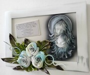 Obraz z Maryją i niebieskimi różami - na prezent z okazji Chrztu - Komunii Świętej ART DECO