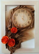Zegar ścienny RETRO - cegiełkowe róże - biała przecierana rama - 55x40cm - RZ5-6 ART DECO