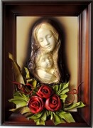 PIĘKNY OBRAZ Z MATKĄ BOŻĄ I CZERWONYMI RÓŻAMI - K5S-7 ART DECO