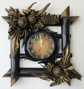 Zegar ścienny ze skóry i bambusa - czarno-mosiężny- na prezent jubileuszowy ART DECO