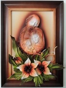 Obraz z płaskorzeźbą Świętej Rodziny w drewnianej ramie - K5SR-1 ART DECO