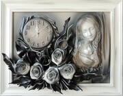 Obraz Matki Boskiej z różami + zegar PREZENT ślub JUBILEUSZ podziekowanie - K6sz-6 ART DECO