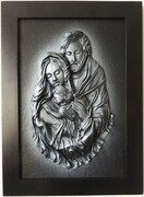 Obraz Święta Rodzina srebrna w czarnej ramie - Rękodzieło ze skóry - SR5-18 ART DECO