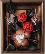 Obraz ze skóry z kwiatami w pozłacanej ramie - prezent dla kobiety ART DECO