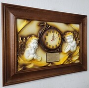 Obraz z zegarem i aniołkami - prezent na chrzest - komunię ART DECO