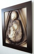 Obraz w drewnianej ramie z dużą płaskorzeźbą ŚWIĘTEJ RODZINY na prezent ŚLUBNY podziękowanie ART DECO