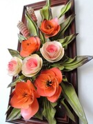 Obraz z dużym bukietem kwiatów - rękodzielo ze skóry - Na prezent ART DECO